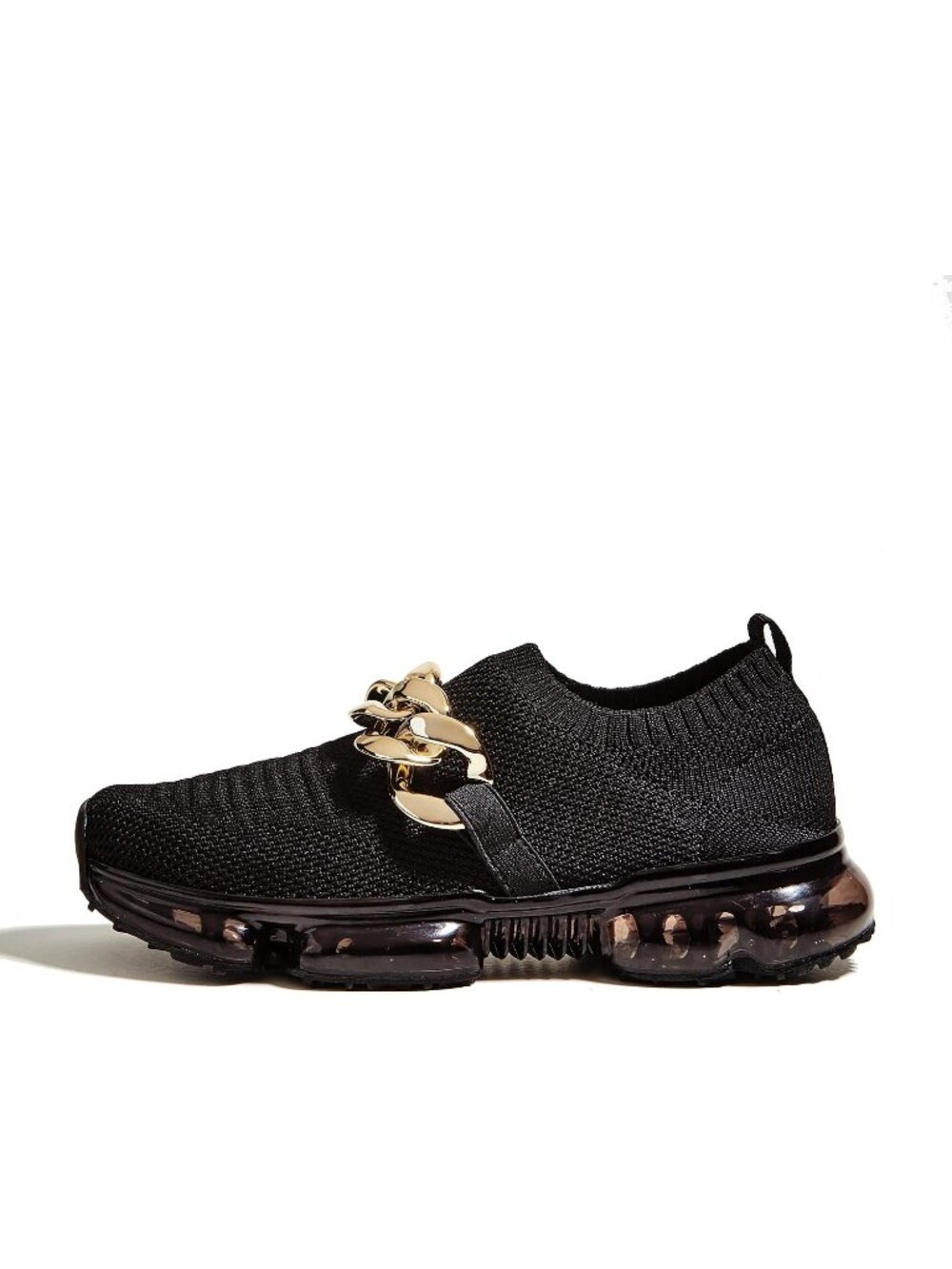 Women's Black Chain Cushion Fashion Sneakers Breathable Casual Walking Shoes